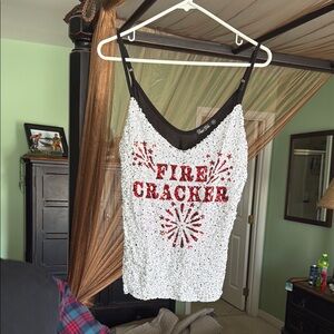 Sequin Tank Top - White and Red
